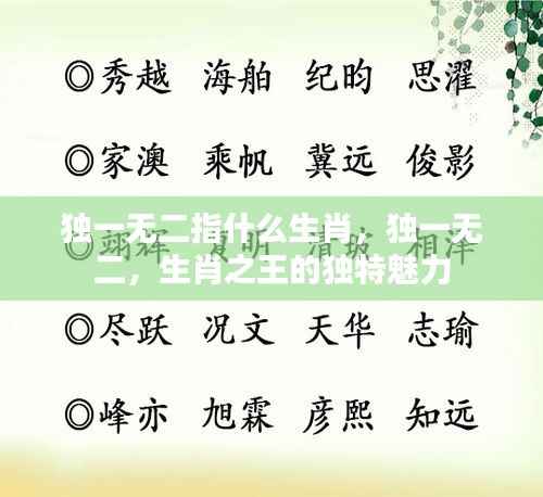 生肖之王独特魅力,揭秘独一无二的生肖指什么