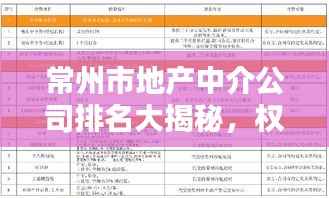 常州市地产中介公司排名大揭秘,权威榜单,助你挑选最优质中介!