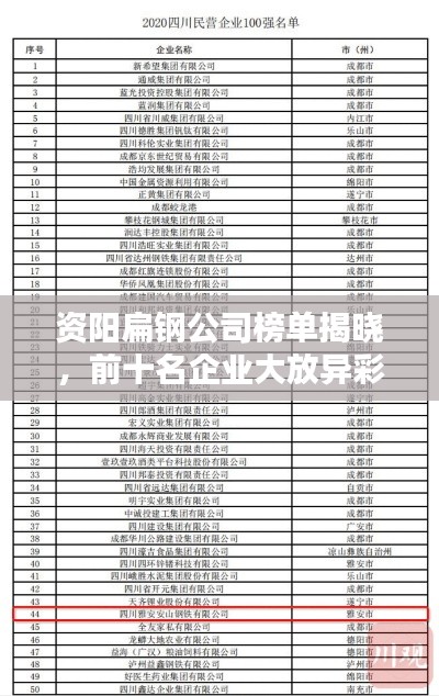 资阳扁钢公司榜单揭晓,前十名企业大放异彩