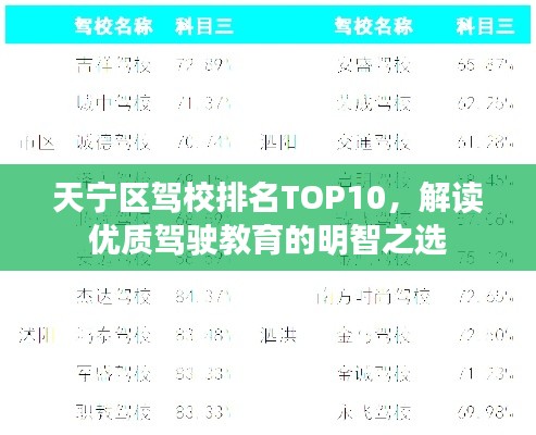天宁区驾校排名TOP10,解读优质驾驶教育的明智之选